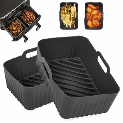 2-Pack Reusable Silicone Air Fryer Liners for Ninja Dual Air Fryer, Heat Resistant Air Fryer Basket Accessories for AF300UK AF400UK, Ideal for Ai