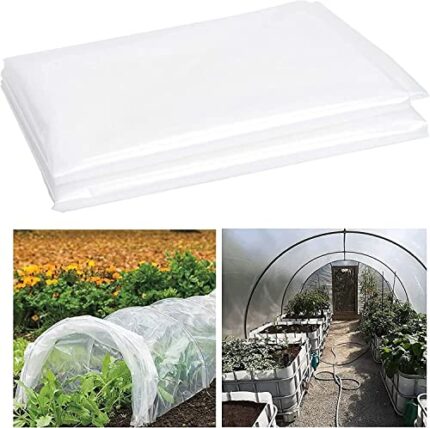 Ilyever 2m x 10m Clear Greenhouse Plastic Sheeting,Extra Thick Polyethylene Greenhouse Film Hoop Supply Plastic Cover Dust Sheets for Horticultur