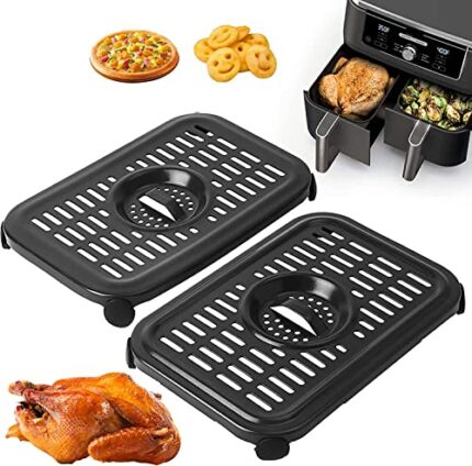 Air Fryer Grill Pan for Ninja Air Fryers, 2 Packs Replacement Air Fryer Crisper Plate Grill Plate Tray Accessories with Rubber Bumpers for Ninja