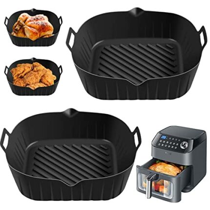 Usper 8.7Inch Air Fryer Silicone Pot Square Liners, Air Fryer Silicone Basket Baking Tray Reusable for COSORI, Ninja, Tower, Instant, Easy Cleani