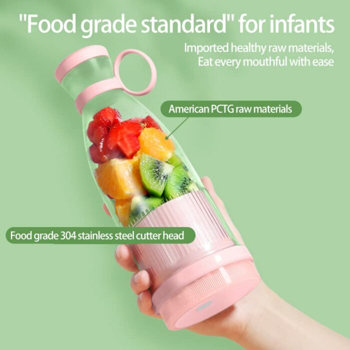 Fresh Juice Blender Bottle, 350ml Multifunctional Portable Blender Bottle, Rechargeable Portable Blender Travel Mixer Cup with Six Blades for Smo