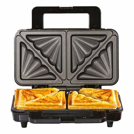 Daewoo Deep Fill 4 Slice Sandwich Maker with Extra Deep and Easy to Clean Non-Stick Ceramic Plates, Automatic Temperature Control, 900W, Silver a