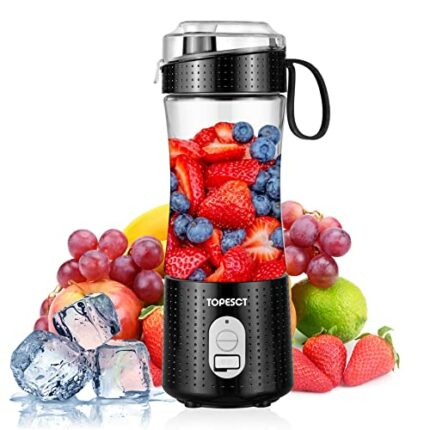 TOPESCT Portable Blender, Personal Mixer Fruit Rechargeable with USB, Mini Blender for Smoothie, Fruit Juice, Milk Shakes 380ml, Six 3D Blades fo