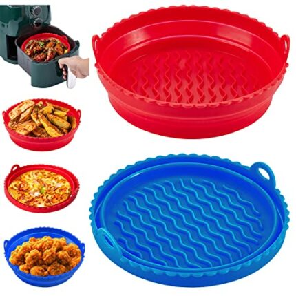 2Pcs Air Fryer Silicone Liner, 7.5 Inch Collapsible Air Fryer Silicone Pot, Reusable Food Grade Silicone Air Fryer Liners Accessories for Oven, M