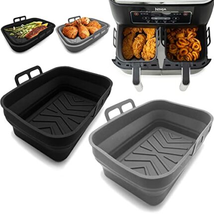 Ninja Air Fryer Dual Accessories Liners Silicone Tower Air Fryer Accessories 2PK Large Collapsible Foldable Ninja air Fryer Liners Zone Baking Ba