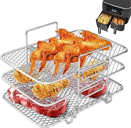 Usper Air Fryer Rack for Ninja DZ201 Foodi AF300UK, Tower, EMtronics, Other Double Dual Zone Air Fryer, 304 Stainless Steel Multi-Layer Toast Rac