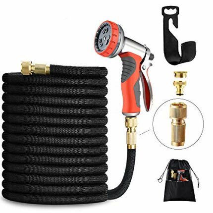 LUFENG UPGRADED Expandable Hose 150FT 45M Garden Hose with Double Latex Core Hose Pipe Solid Brass Fittings 9 Function Metal Spray Gun Nozzle Wal