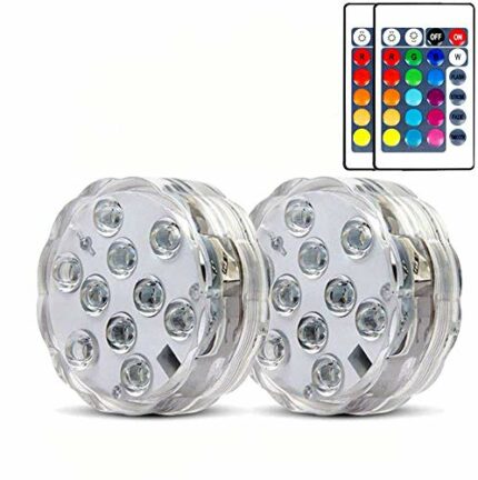 2 Pack Submersible LED Lights Waterproof Pool Lights Underwater with 16 Colors, Remote Control Lights for Aquarium,Vase, Bath,Hot Tub, Halloween,