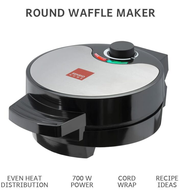 GLOBAL GOURMET - American Waffle Maker Iron Machine 700W I Electric I Stainless Steel Mould I Non-Stick Coating I Recipes I Deep Cooking Plates I