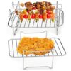 2PCS Air Fryer Double Layer Grilling Rack with 4 Skewers, Multi-purpose Dual Air Fryer Accessories, Stainless Steel for Barbecue, Roasting Oven (