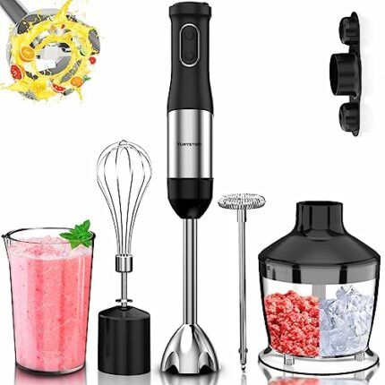 Yumystori Stainless Steel Hand blender Set,7 in 1 Stick Blender 800W,20 Speed Immersion Blender with Ice Crush,Beaker,Chopper,Whisk,Frother,Blend