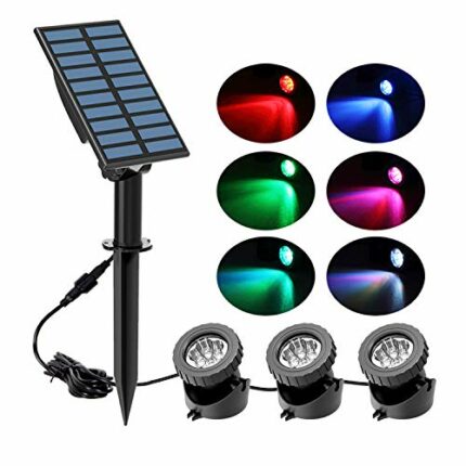 NATPOW Solar Pond Lights, Submersible Pond Light with 3 Lamps 18 LEDs Landscape Spotlight Underwater Lights IP68 Waterproof Amphibious Lighting L