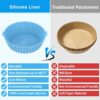 2 Pack Silicone Air Fryer Liner + 2PCS Heat Protective Gloves, 8-inch Air Fryer Liners Reusable Air Fryer Silicone Pot Basket for Ninja Dual Towe