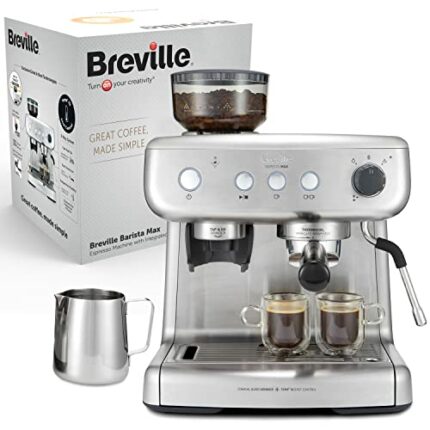 Breville Barista Max Espresso Machine | Latte & Cappuccino Coffee Maker with Integrated Bean Grinder & Steam Wand | 2.8 L Water Tank | 15 Bar Ita