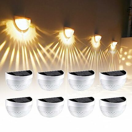 8 Pack Solar Fence Lights Outdoor, Wireless LED Garden Lights Solar Powered, Waterproof Solar Wall Lights Outdoor for Decorations, Railing Fence,