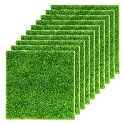 10pcs Artificial Garden Grass Life-Like Fairy Artificial Grass Lawn 15 x 15cm Miniature Ornament Garden Dollhouse DIY Grass Indoor/Outdoor/Balcon