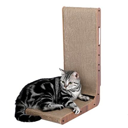 ScratchMe Cat Scratcher with Cat Toys Ball Track, Build-in Ball, L-shaped Scratcher, Cardboard Lounge Bed, Stable and Durable, Furniture Protecto