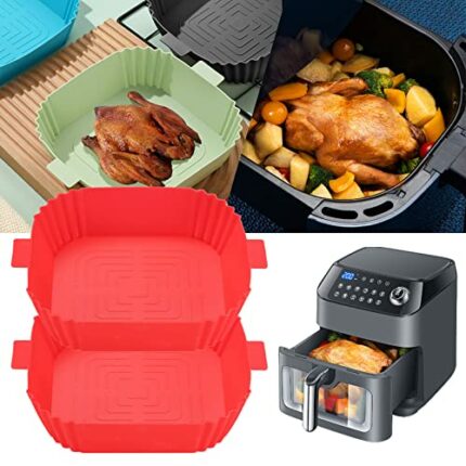 7.9Inch Air Fryer Silicone Pot Square Liners, Air Fryer Silicone Basket Baking Tray Reusable for COSORI, Ninja, Tower, Instant, Heat Easy Cleanin