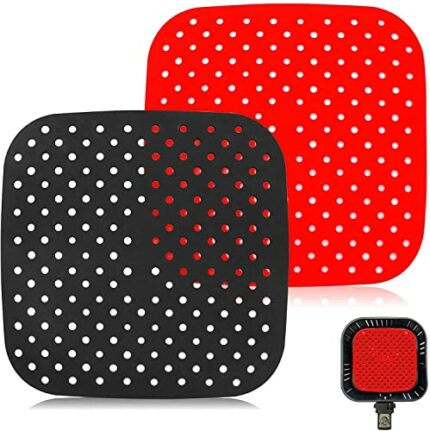 KiKiHong 2 Pcs Air Fryer Liners, Silicone Air Fryer Mats, Non-Stick Air Fryer Liners Mats, Square Air Fryer Liners for Air Fryer Baking Steaming