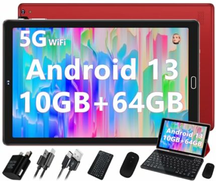 Android 13 Tablet 10 inch 10GB RAM+64GB ROM(TF 1TB),WiFi 5G/2.4G+Bluetooth 5.0/GPS/Google GMS/Widget/Split-Screen Function/AGPS/OTG/Type-C/Headph