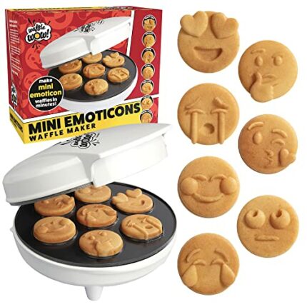 Mini Emojis Smiley Faces Waffle Maker - Create 7 Cool Unique Waffles or Pancakes with Electric Non Stick Waffler Iron - Featuring a Kiss Face, He