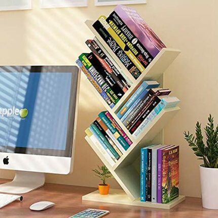 WAYERTY Tree Desktop Bookshelf Storage Rack,standing Book Organizer Shelf Simple Open Study Organizer Bookcase Office Home Decor Space A 31x17x59