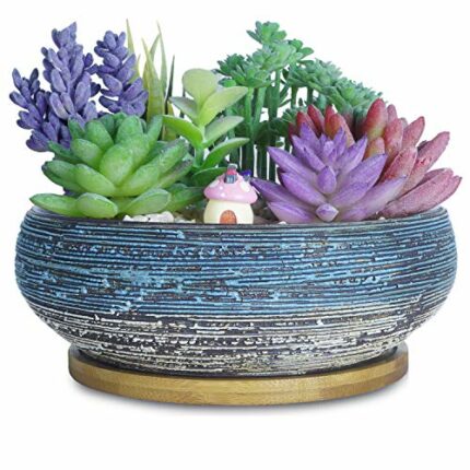 ARTKETTY 20.3 CM Large Round Succulent Plant Pots with Drainage Tray Ceramic Bonsai Pots for Indoor/Outdoor Plants Garden Decorative Cactus Flowe