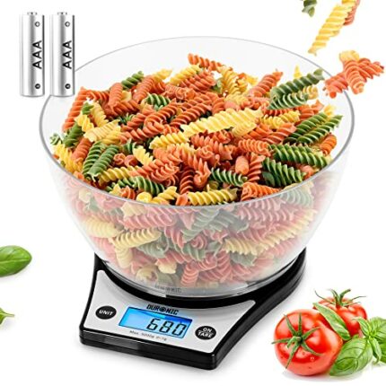 Duronic Digital Kitchen Scales KS6000 BK/CR | Black Design with 1.5L Clear Bowl | 5kg Capacity | LCD Backlit Display | Add & Weigh Tare | 0.1g Pr