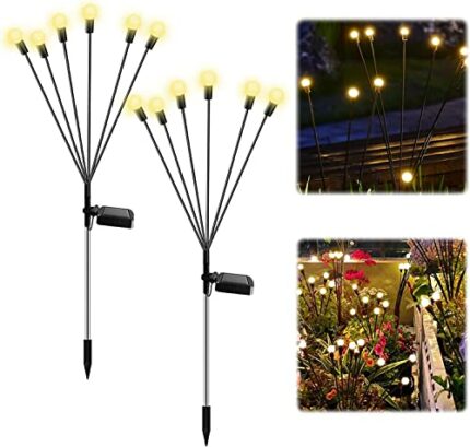 Vintoney Solar Lights Outdoor Solar Swaying Light Firework Lights Waterproof 2Pcs,Pathway Light for Pathway Landscape Garden Yard Decorations (Wa
