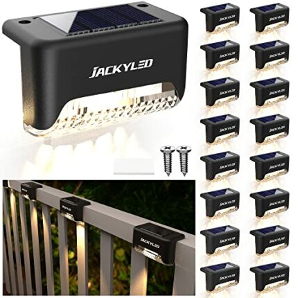 JACKYLED 16 Pack Solar Deck Lights Outdoor, Solar Fence Light Waterproof LED Solar Powered Decking Light for Garden Deck,Outdoor Stair, Fence,Rai