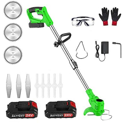 XH&XH Cordless brushcutter Wacker Wacker cordless lawnmower with 2 batteries and 3 blade types Powerful and lightweight garden tool for lawn trim