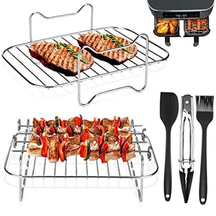 Air Fryer Rack for Ninja Dual Air Fryer AF300UK, AF400UK, 2Pcs Air Fryer Dual Layer Rack with Oil Brush, Clips, Spatula, Multipurpose Air Fryer A