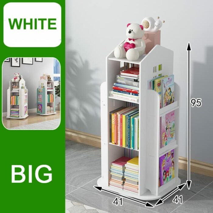 DINGZZ Bookshelf 360° Rotating Cartoon Books Rack Floor Simple Book Shelf for Home Bookcases Furniture Book Rack