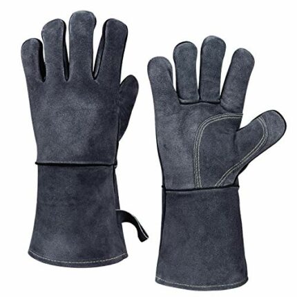 OZERO Heat Resistant Gloves,Leather Fire Gloves for Grill,BBQ,Oven,Welding,Gardening