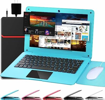 G-Anica Laptop Computer(10.1 inch), Quad Core Powered by Android 12.0, Netbook Computer with WiFi, Bluetooth, Mini Laptop for Kids and Adults（Blu