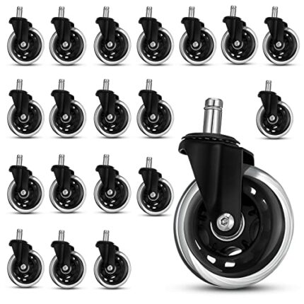 Yeaqee 20 Pcs 3 Inch Office Chair Wheels Replacement Desk Chair Casters for Hardwood Floors and Carpets, Heavy Duty Rubber Caster Wheels for Gami
