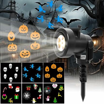 JASHKE Halloween Projector Lights Christmas Projector Lights Outdoor Indoor Landscape Decorative Lighting with 6 Slides for Halloween Christmas