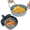 2Pcs Grey Air Fryer Silicone Liner 7.1" Round Air Fryer Liners Reusable Air Fryer Pot Food Tray Heat Resistant Kitchen Oven Pan with Handle Air F