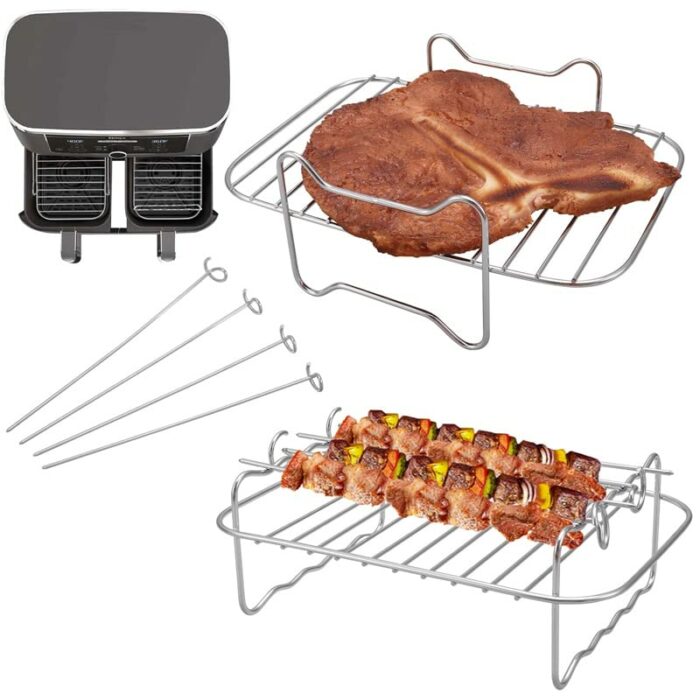 Smilcloud 2 Pcs Air Fryer Rack for Ninja, Square Air Fryer Racks Tower Dehydrator Rack Grilling Rack Air Fryer Stands with 4 Barbecue Sticks for