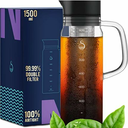 SAMBANGAN Cold Brew Coffee Maker Iced Coffee Maker Cold Brew Coffee Maker Brewer Ice Glass Stainless Steel Filter Double Mesh Cold Brew Coffee Ma