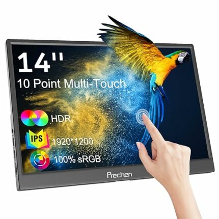 Portable Monitor Touchscreen, HDR, 400cd/m², 14 Inch 100% sRGB 1920x1200 Display USB-C HDMI IPS Screen, Kickstand & Built-in Speakers, External T