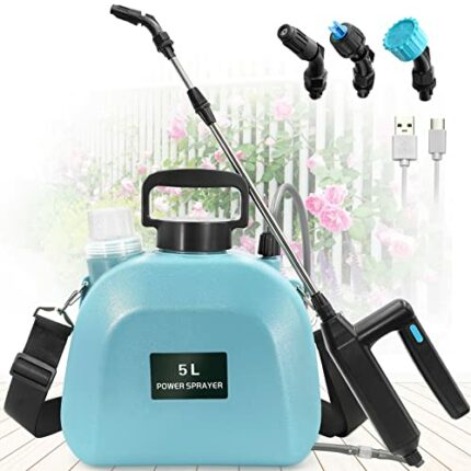 Battery Powered Sprayer 5L, Upgrade Electric Sprayer with 3 Mist Nozzles, USB Rechargeable Handle and Retractable Wand, Garden Sprayer, Weed Spra