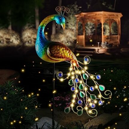 Metal Peacock Garden Solar Lights, 300mAh Outdoor Decorative Garden Stake Lights Metal Peacock Decor Solar LED Garden Lights Solar Peacock Stake