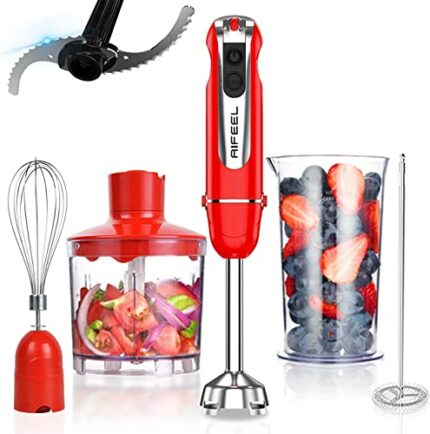 AIFEEL Hand Blender 800W, 4 in 1 Stick Blender with 500ML Food Chopper/600ML Measuring Cup/Egg Whisk,Milk Frother,Stainless Steel Blender Blades