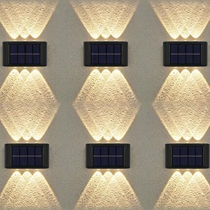 6 Pack Solar Wall Lights Outdoor, 6 LED Waterproof Solar Fence Lights Up and Down Front Door Lamps for Garden Decoration, Yard, Pathway (Warm Whi
