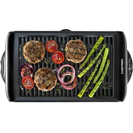 Chefman Electric Smokeless Indoor Grill w/Non-Stick Cooking Surface & Adjustable Temperature Knob from Warm to Sear for Customized BBQ Grilling,