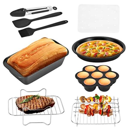 Air Fryer Accessories Set of 9 for Ninja Air Fryer AF300UK, AF400UK, 7.6L-9.5L Dual Air Fryers, Include Air Fryer Rack, Cake & Pizza Pan, Dual Ai