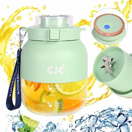Portable Blender, 2023 New Big Belly Bottle, 500 ML Bottle Blender with 10 Blades, USB Rechargeable, 17 Oz To-Go Cups and Spout Lids, for Kitchen