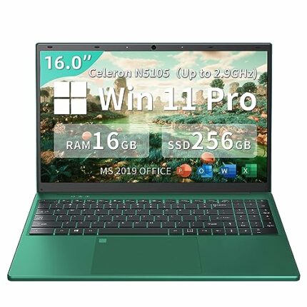 Fsjun【Win 11 Pro/Office 2019 16 inch Laptop with FHD(1920 * 1200) IPS Display, Celeron N5105 CPU(2.0 to 2.9GHz), 16GB DDR4 RAM, 256GB SSD, Full-S