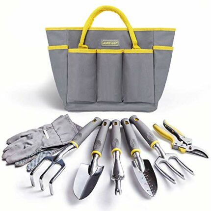 Jardineer Garden Tools Set - Durable Gardening Tools Set 8Pcs, Gardening Set with Heavy Duty Tote Bag, Ideal Gardening Gifts for Women Men